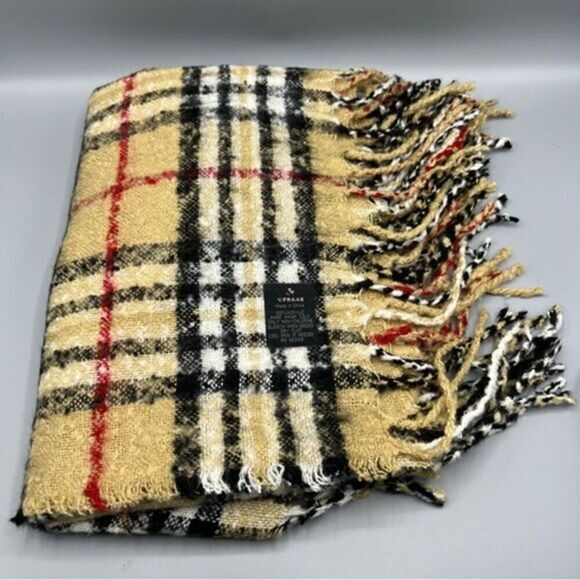 V. Fraas Long Plaid Fringe Scarf Wrap - Picture 1 of 3